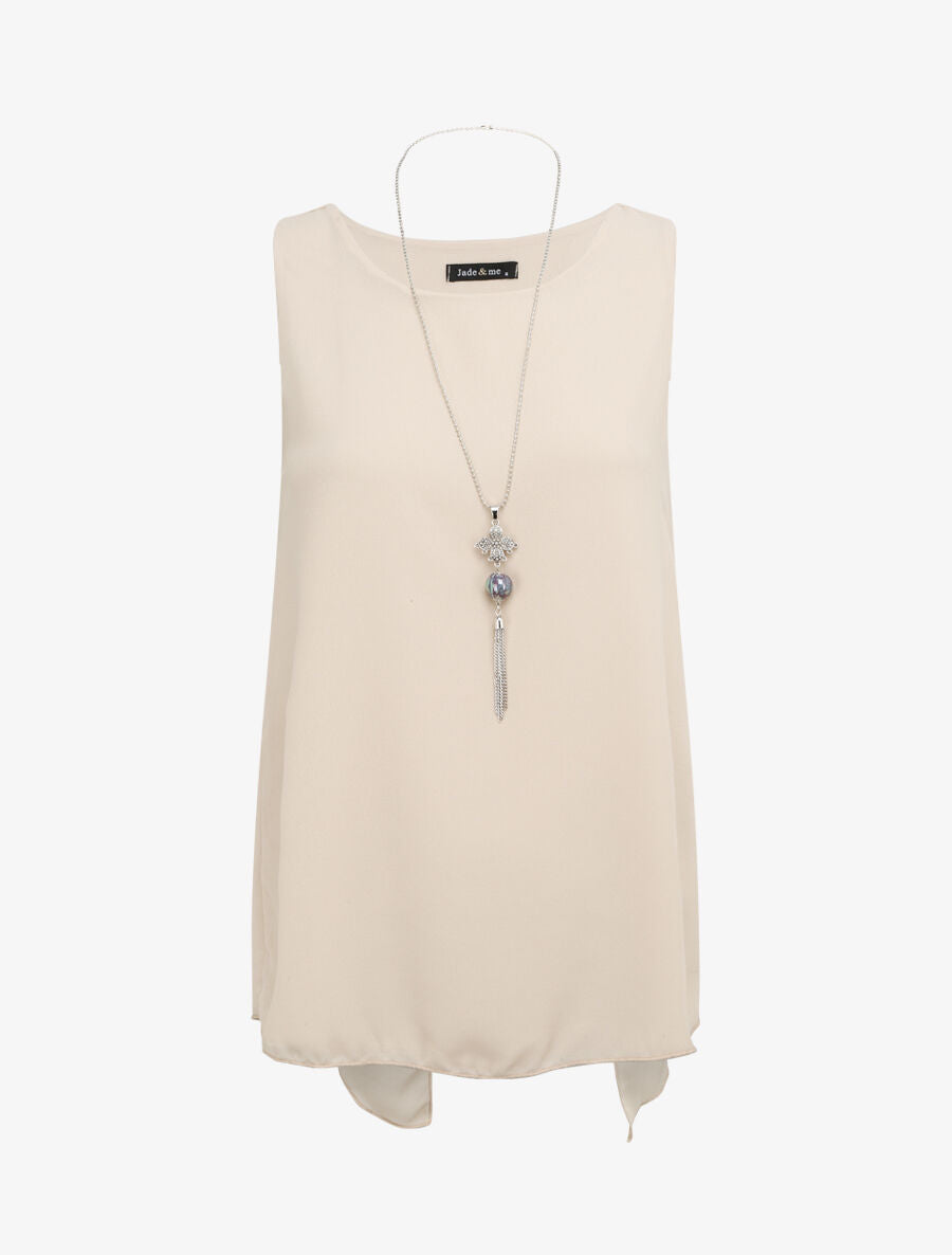 Top en voile à dos fendu - Beige - 4