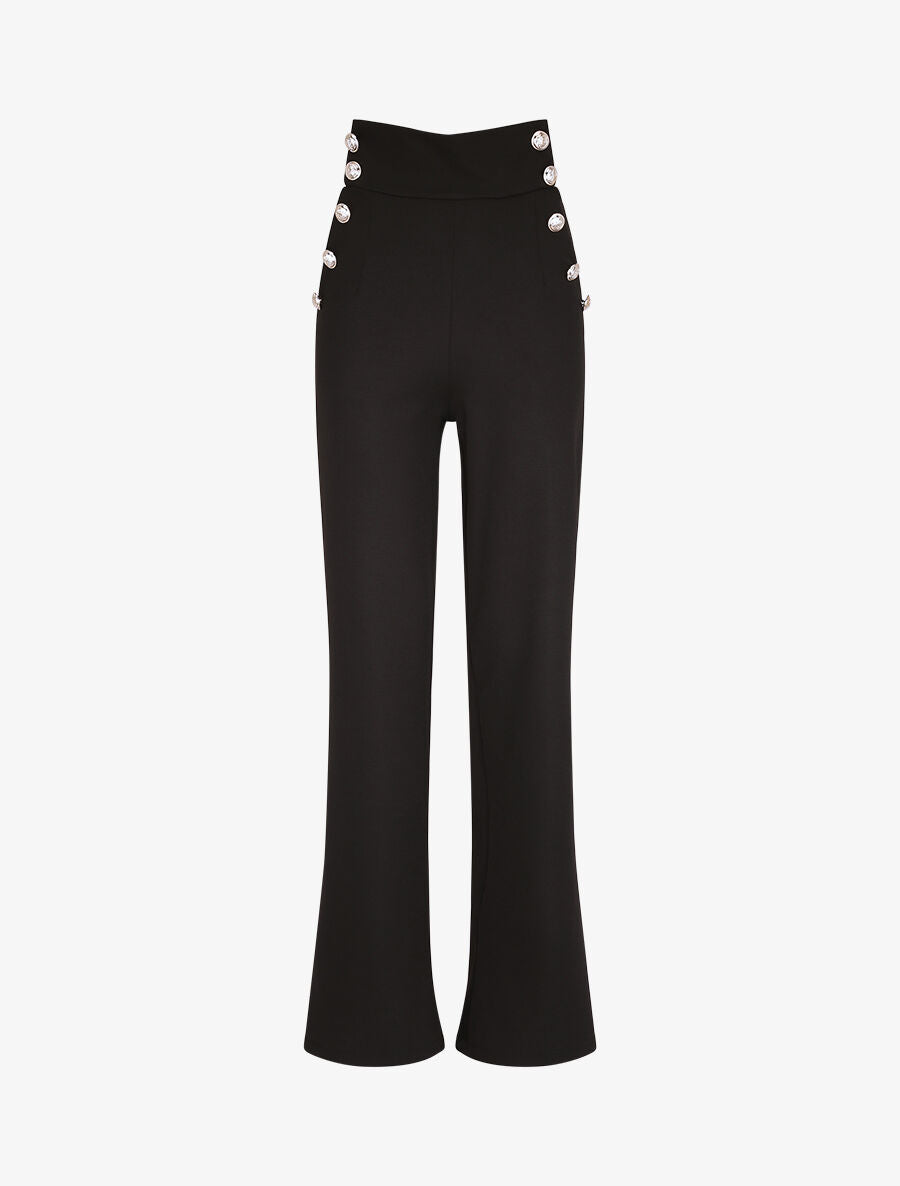 Pantalon à pont large et taille haute - Noir - 1