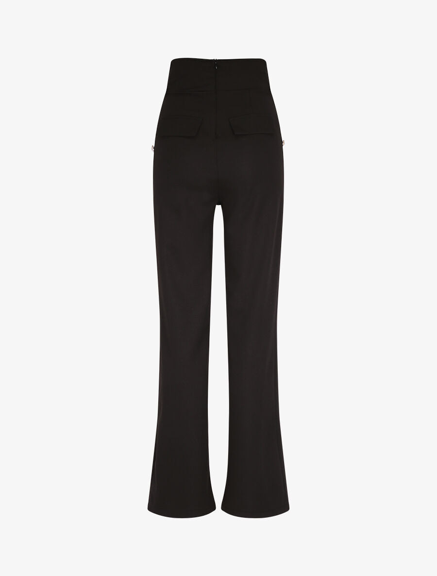 Pantalon à pont large et taille haute - Noir - 2