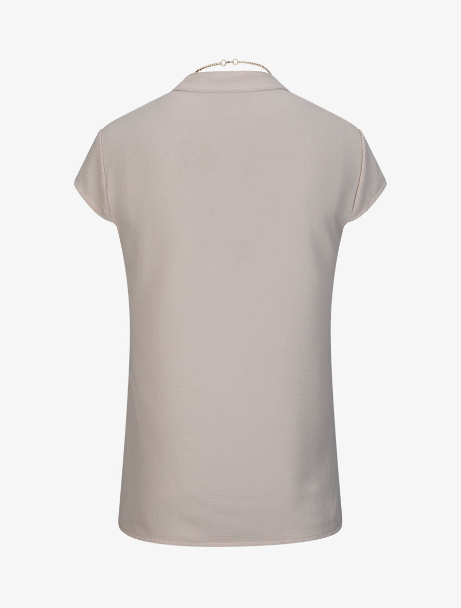 Top droit uni à col V bijou - Beige - 2