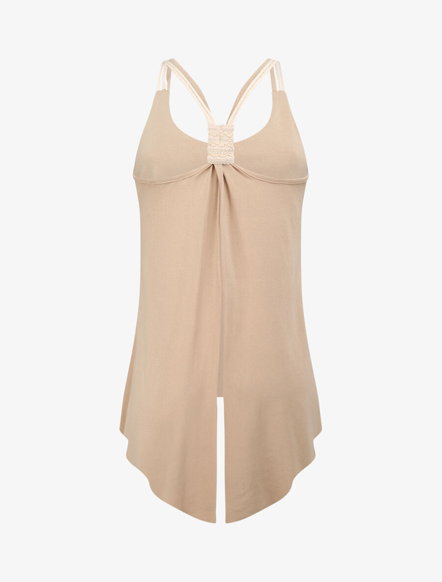 Top trapèze uni à bretelles style corde - Beige - 2
