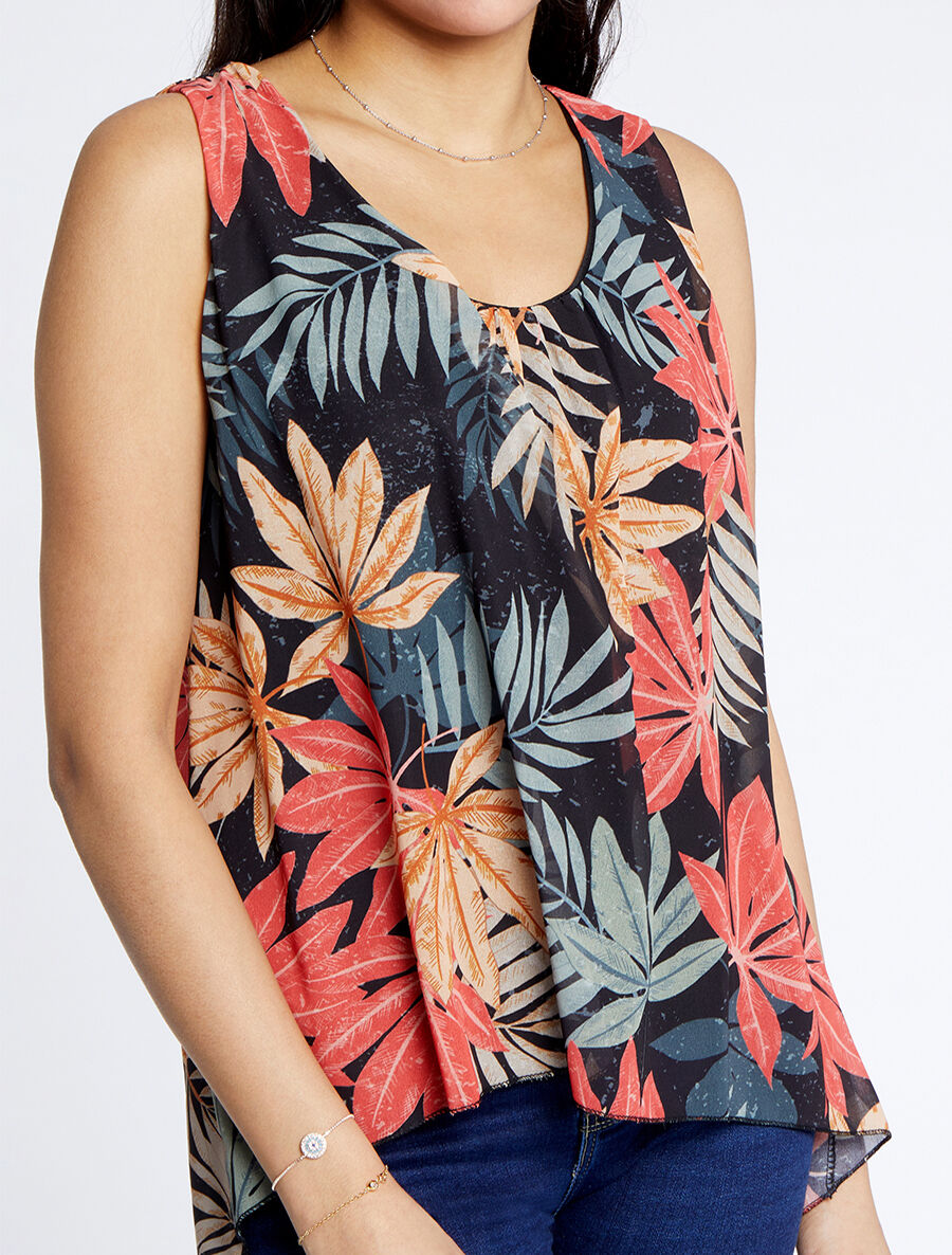 Top évasé sans manches imprimé feuilles d&