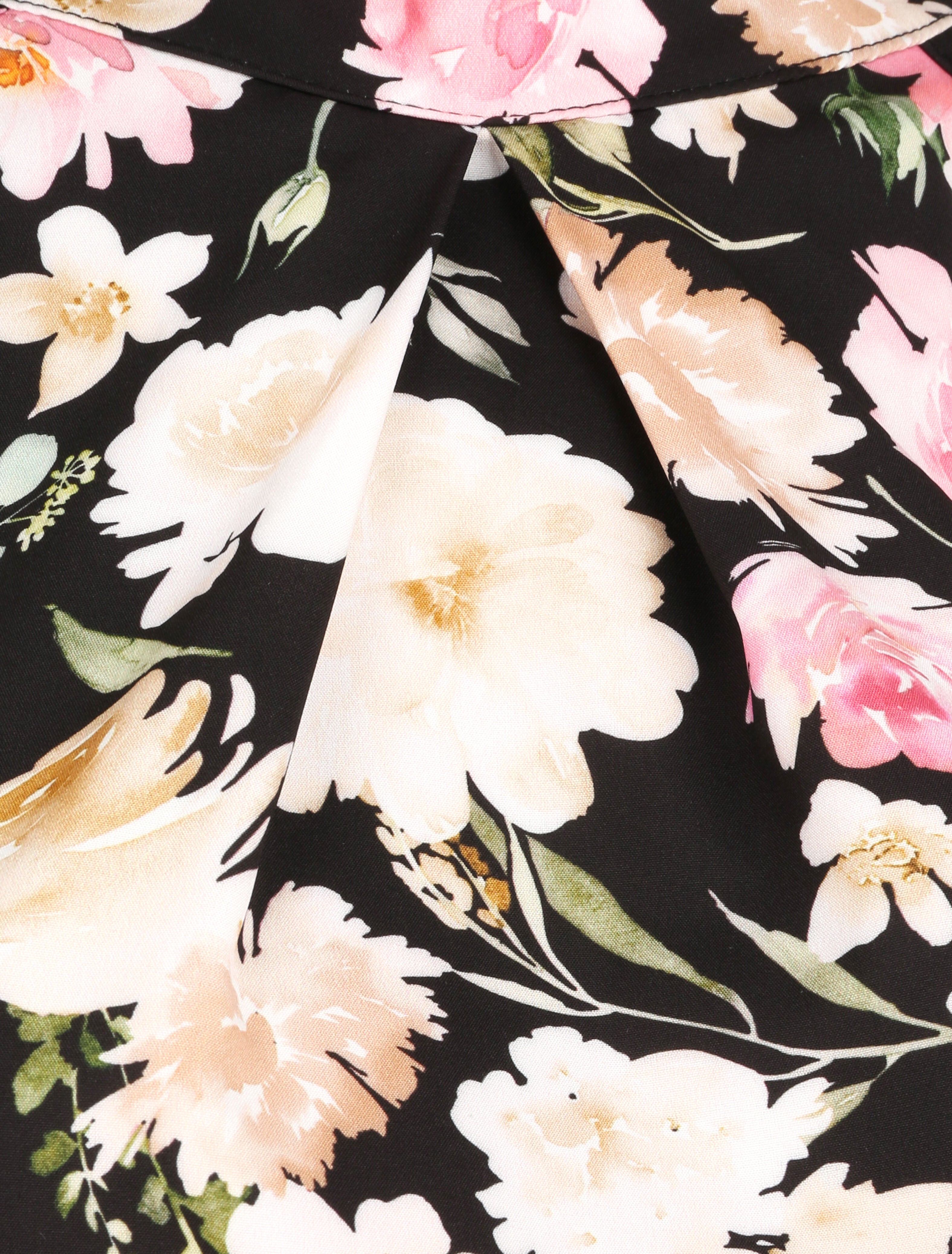 Top à col américain imprimé pivoines style aquarelle - Noir - 3