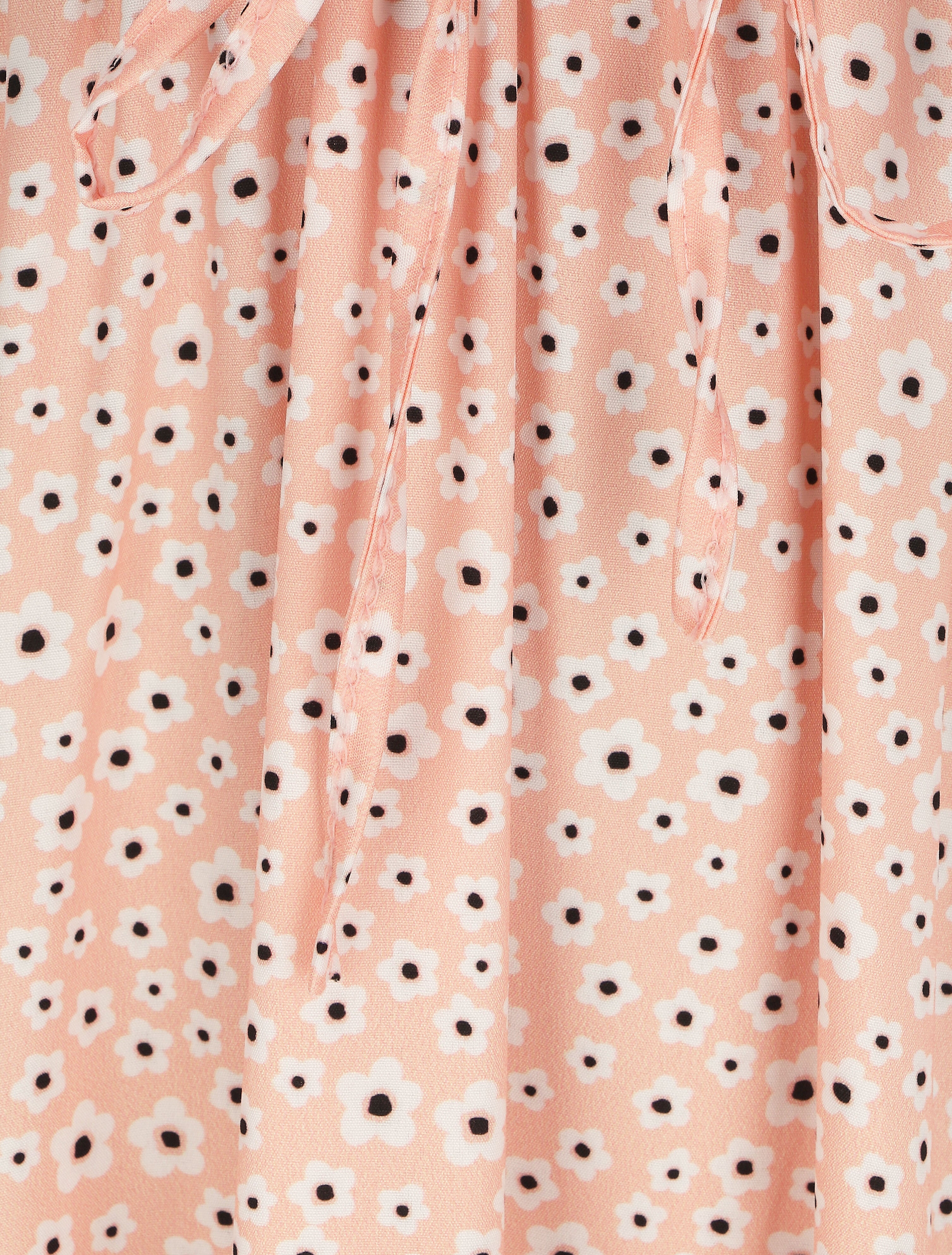 Robe longue à imprimé floral et bord volanté - Rose saumon - 3