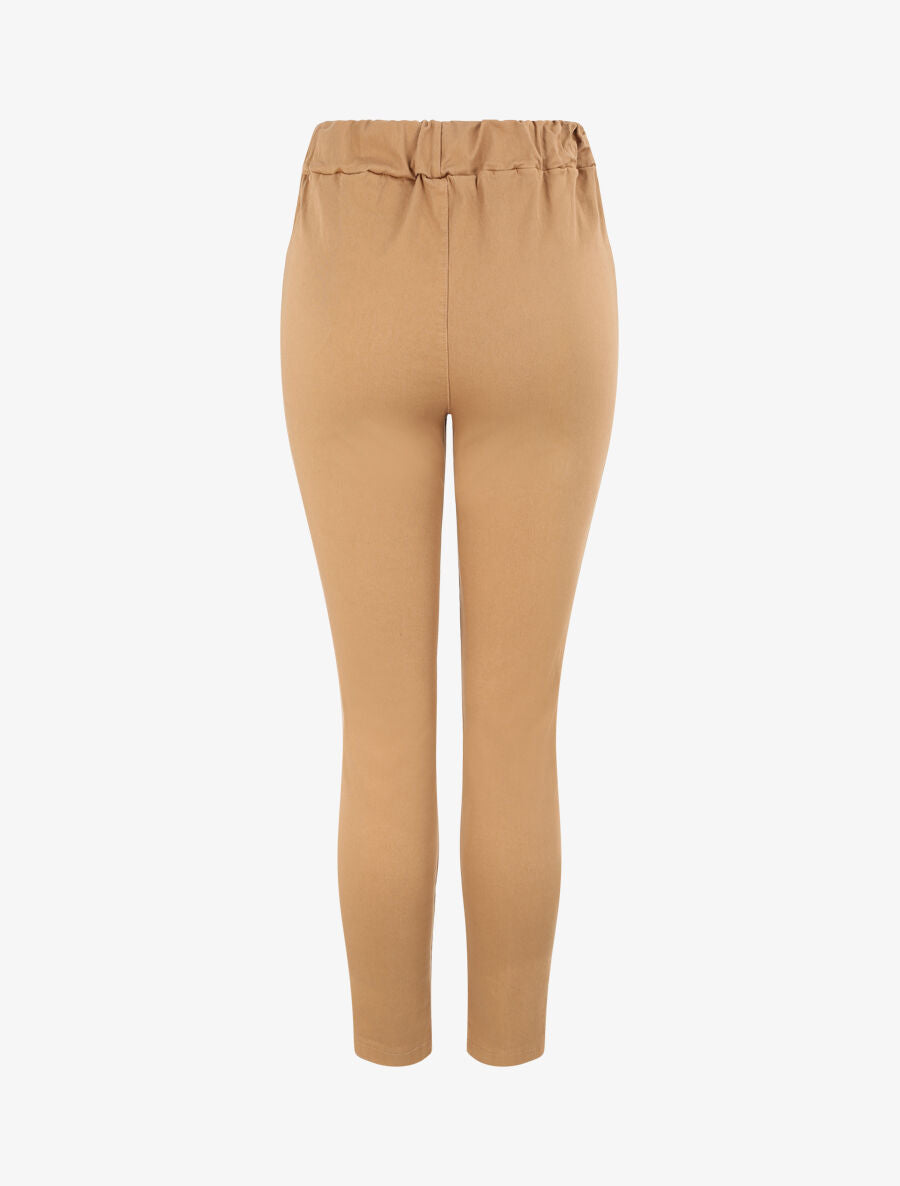 Pantalon slim uni à taille haute élastiquée - Camel - 2