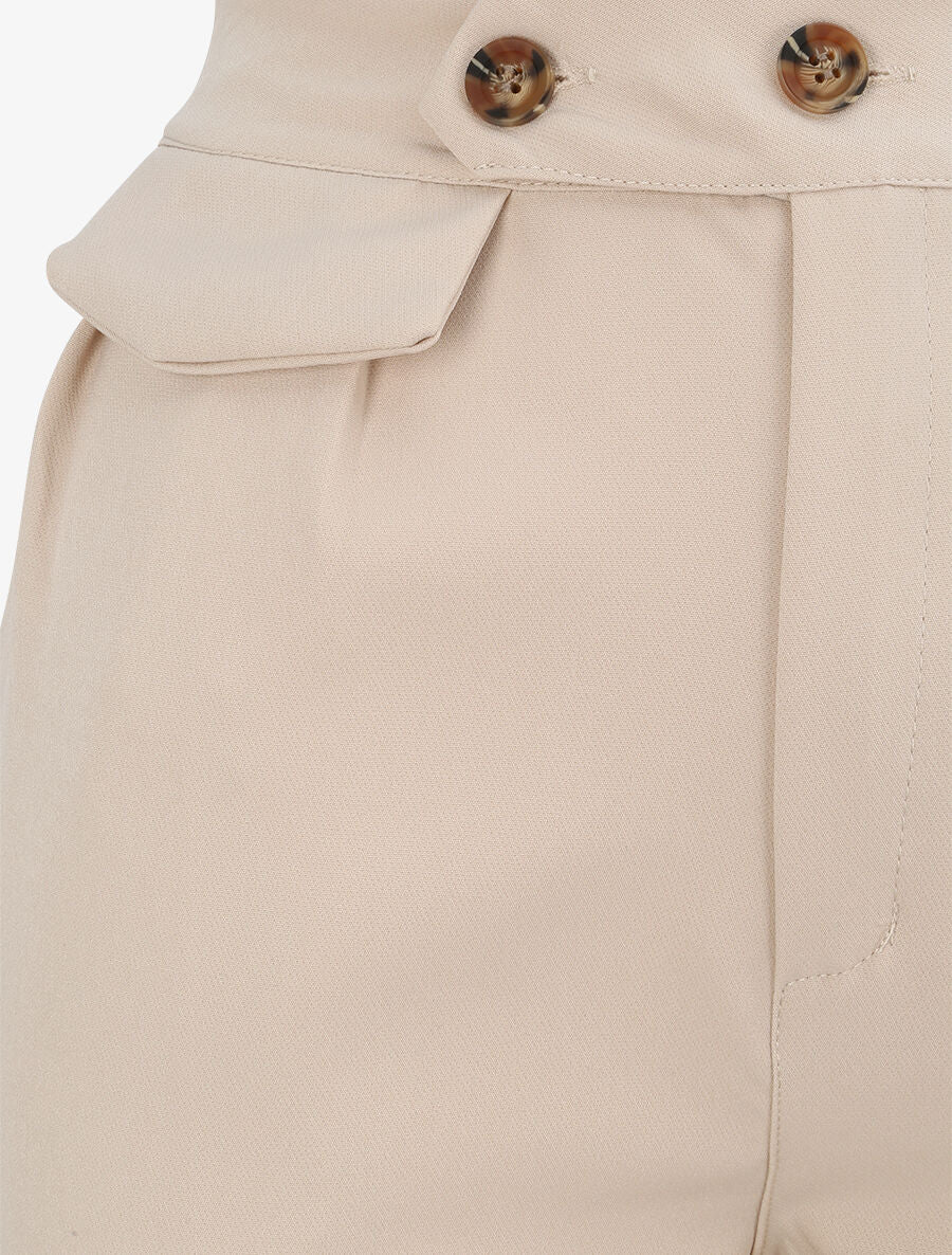 Pantalon carotte taille haute uni - Beige - 3