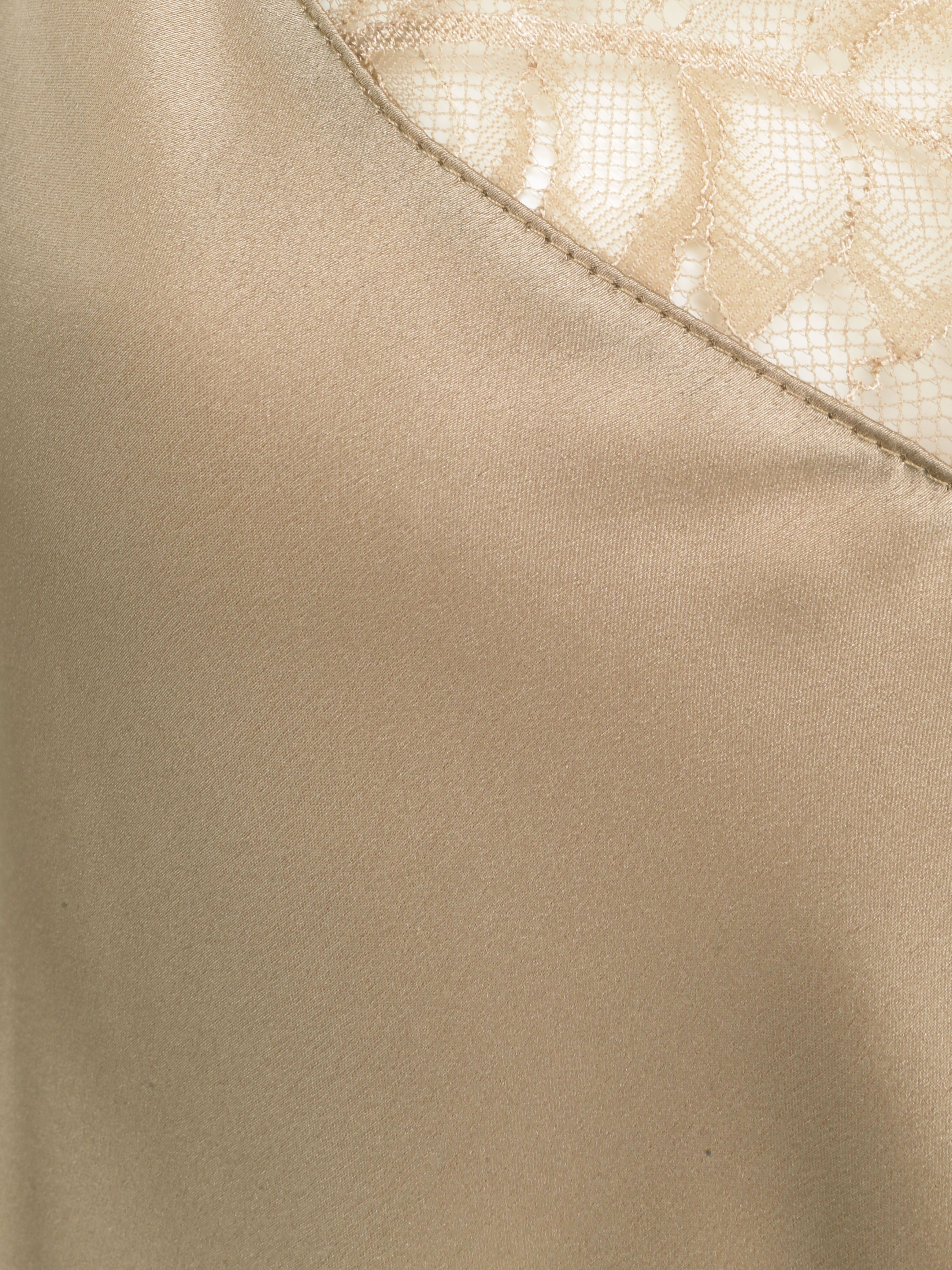 Caraco droit satiné à col V en dentelle - Beige - 3
