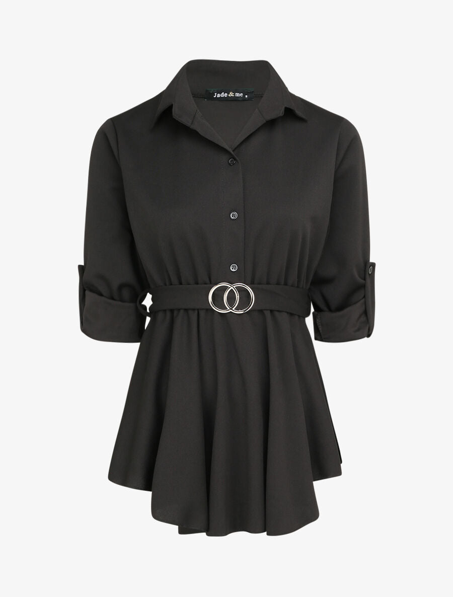 Top style chemise à taille cintrée - Noir - 1
