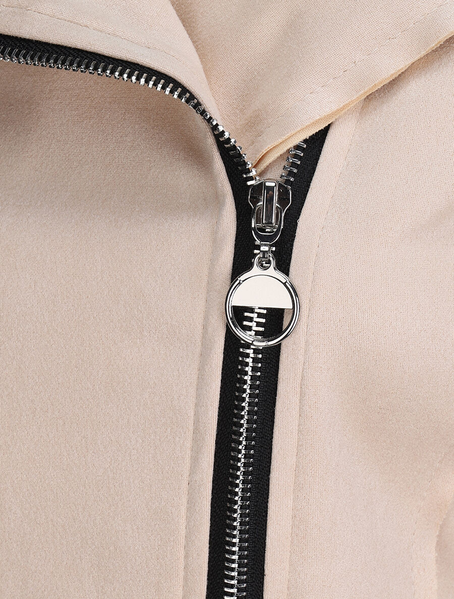 Veste en suédine à zip asymétrique - Beige - 3