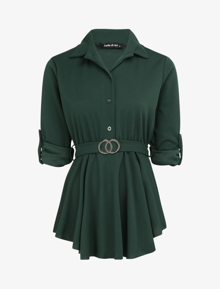 Top style chemise à taille cintrée - Vert sapin - 4