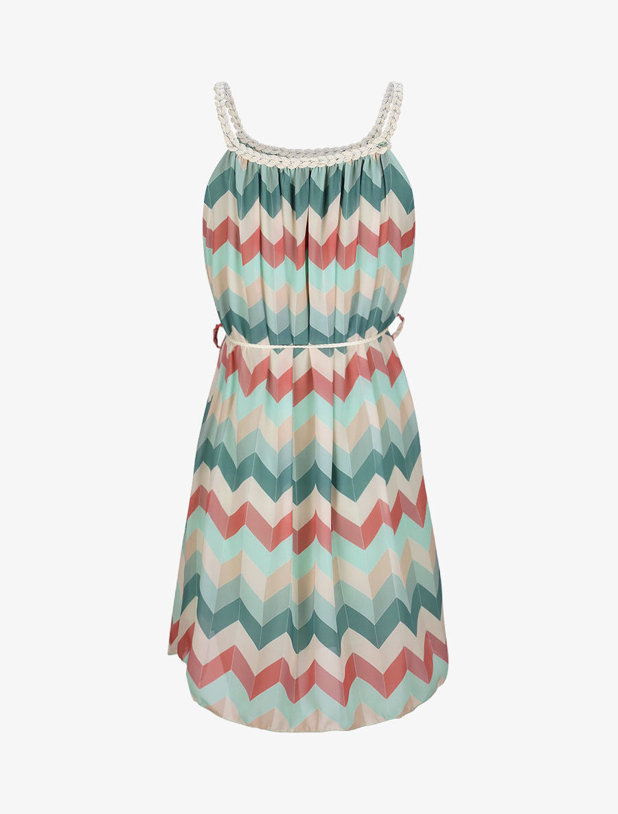 Robe droite courte imprimé chevron - Vert d&