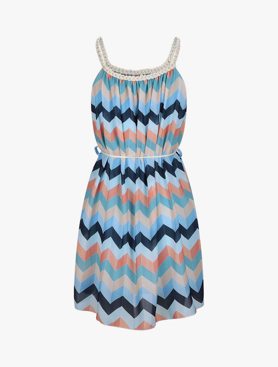 Robe droite courte imprimé chevron - Bleu - 2