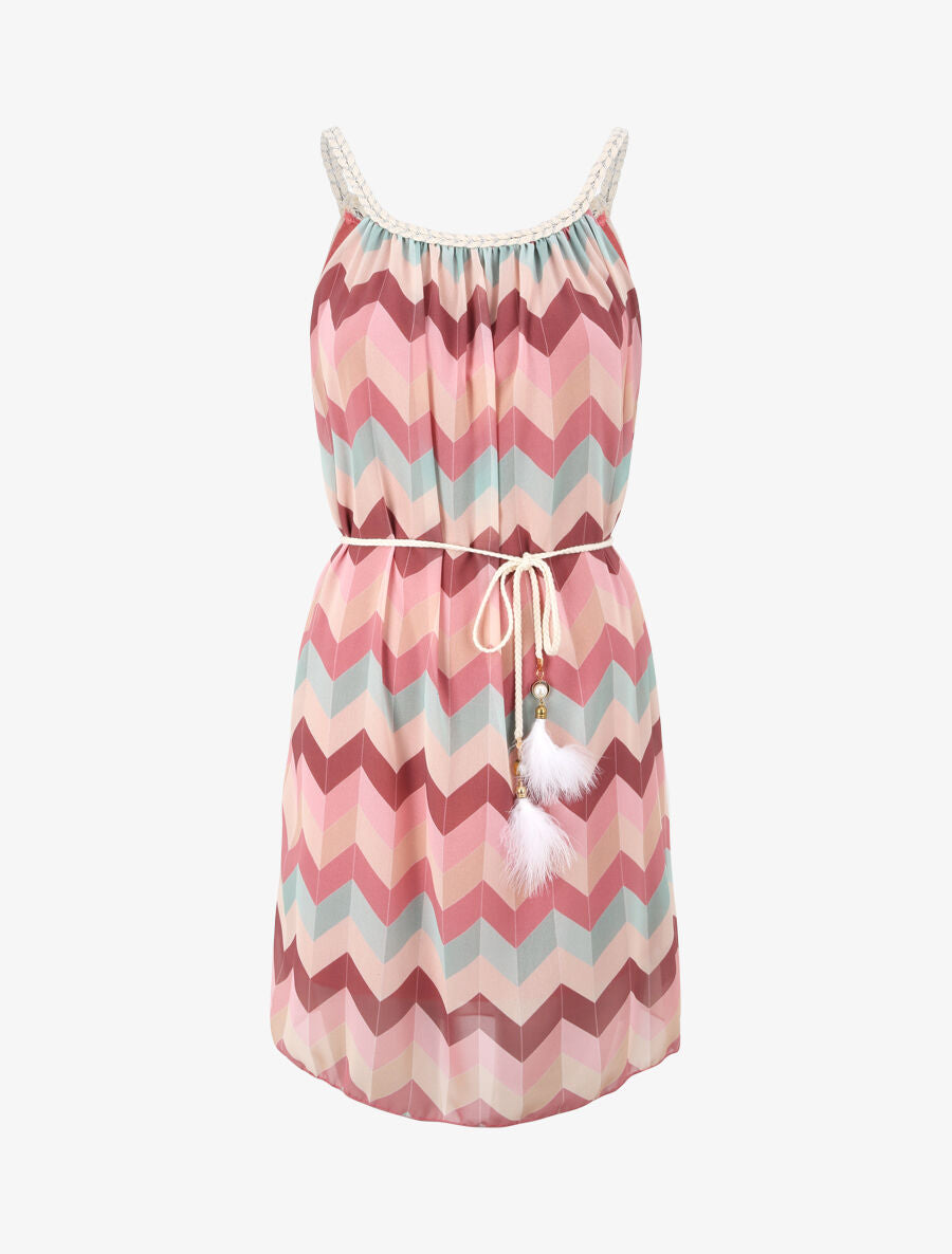 Robe droite courte imprimé chevron - Rose - 2