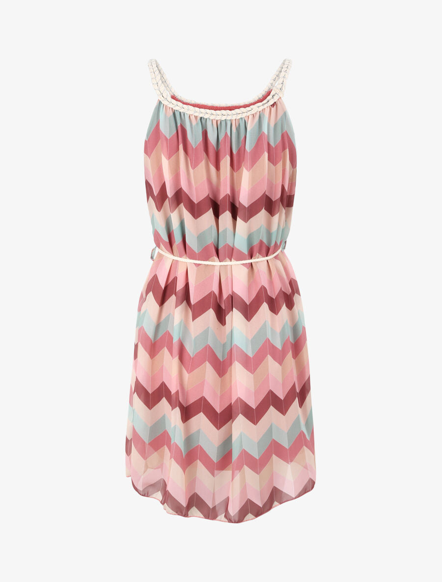 Robe droite courte imprimé chevron - Rose - 3