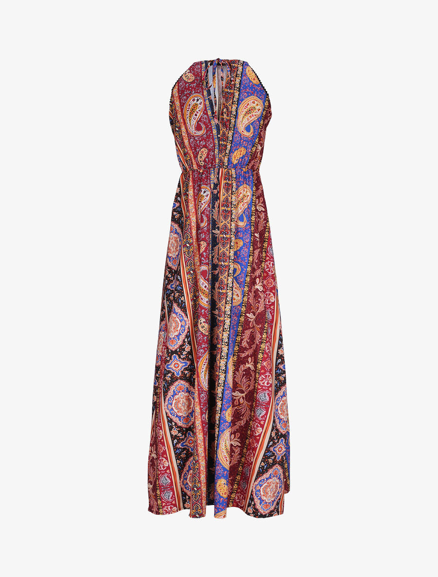 Robe longue à imprimé cachemire - Bordeaux - 3