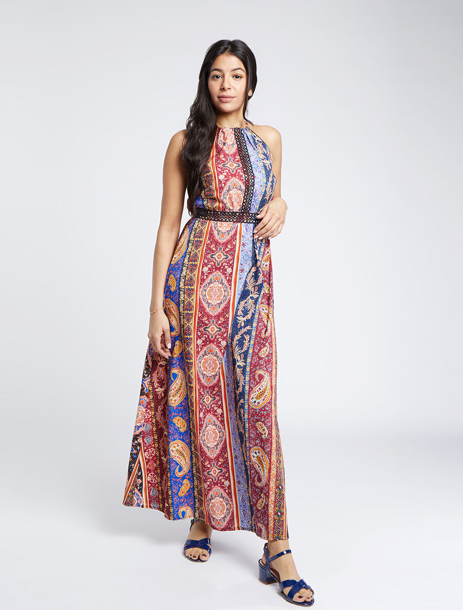 Robe longue à imprimé cachemire - Bordeaux - 1