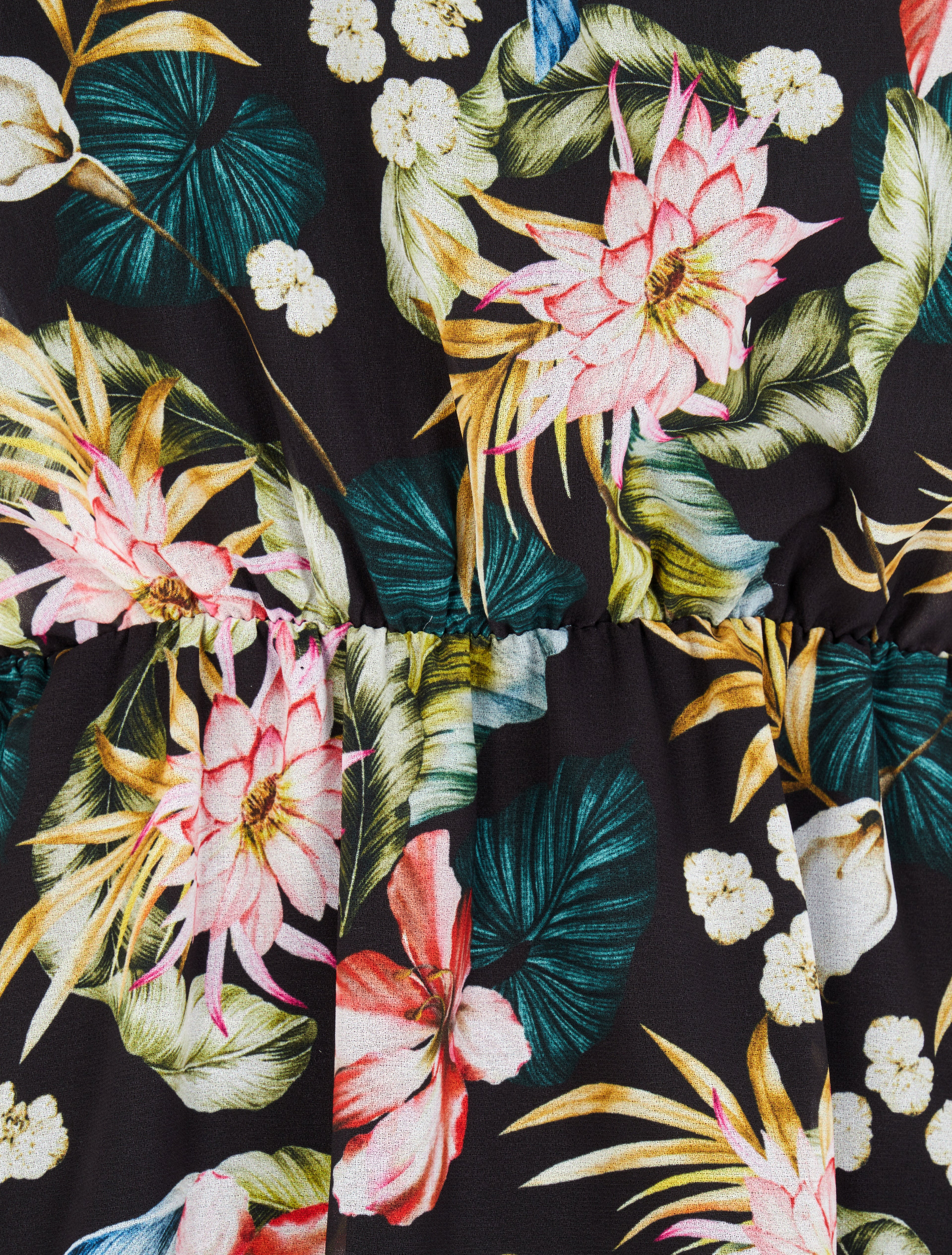 Robe imprimé bouquet tropical à épaules marquées - Noir - 3