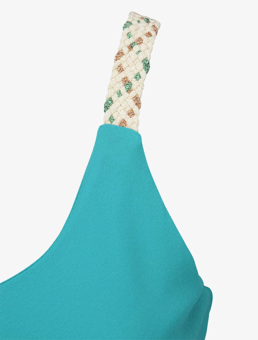 Top en voile à bretelles tressées - Turquoise - 3