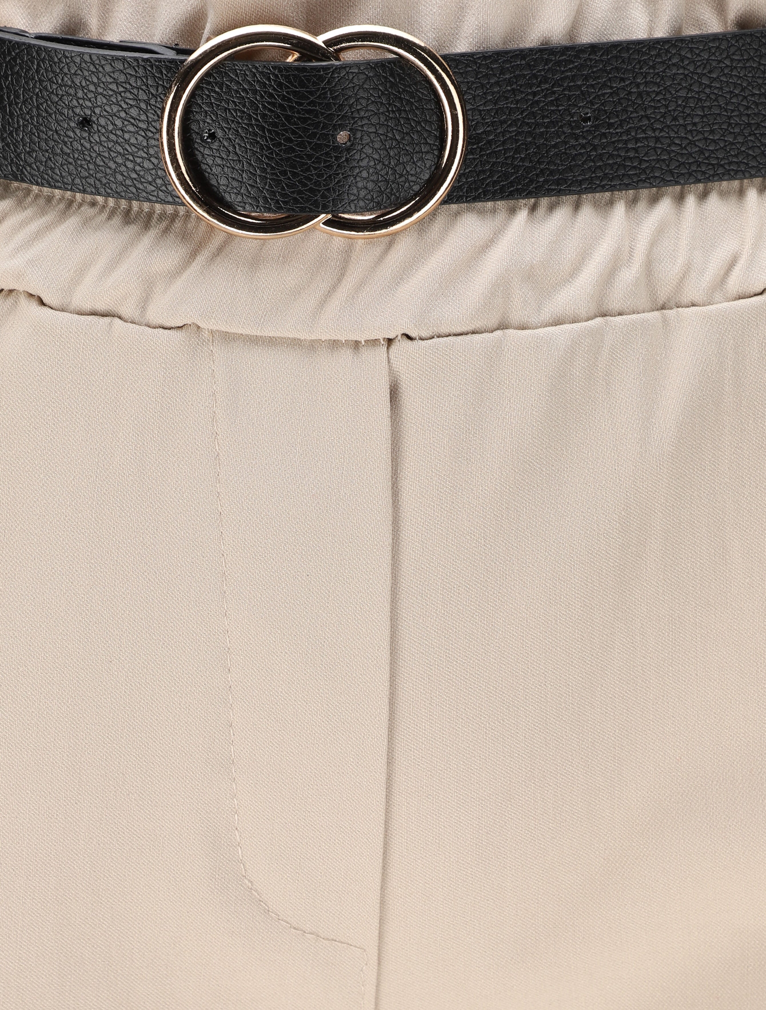 Pantalon paper bag uni avec ceinture - Beige - 3