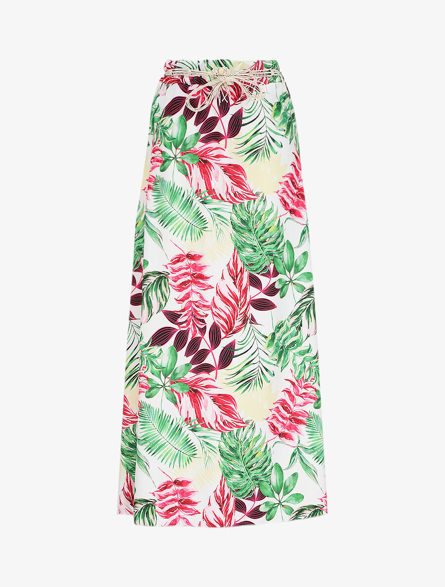 Jupe longue imprimé tropical - Blanc - 1