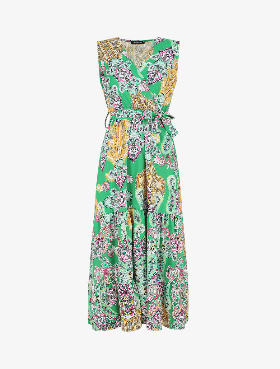 Robe longue évasée imprimé cachemire stylisé - Vert - 3