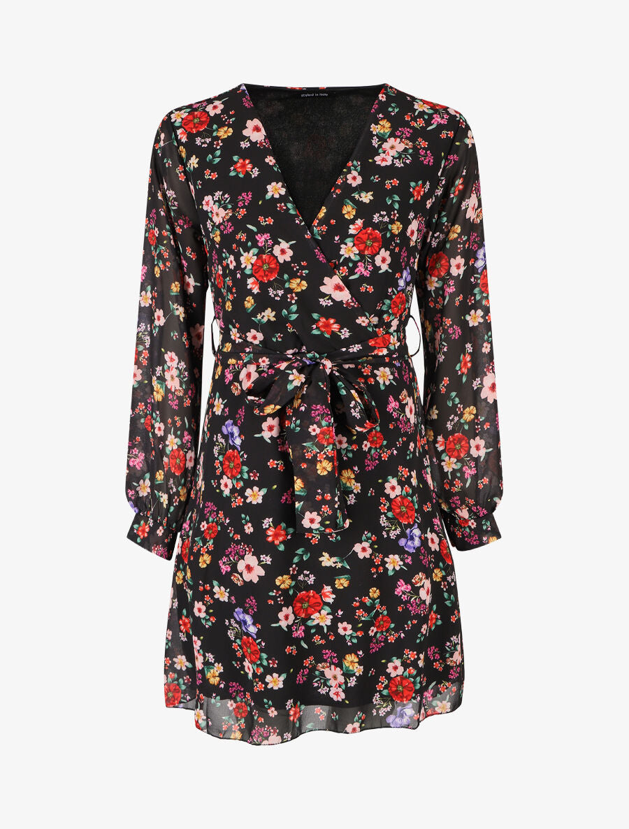 Robe cache-coeur à imprimé fleuri - Noir - 5
