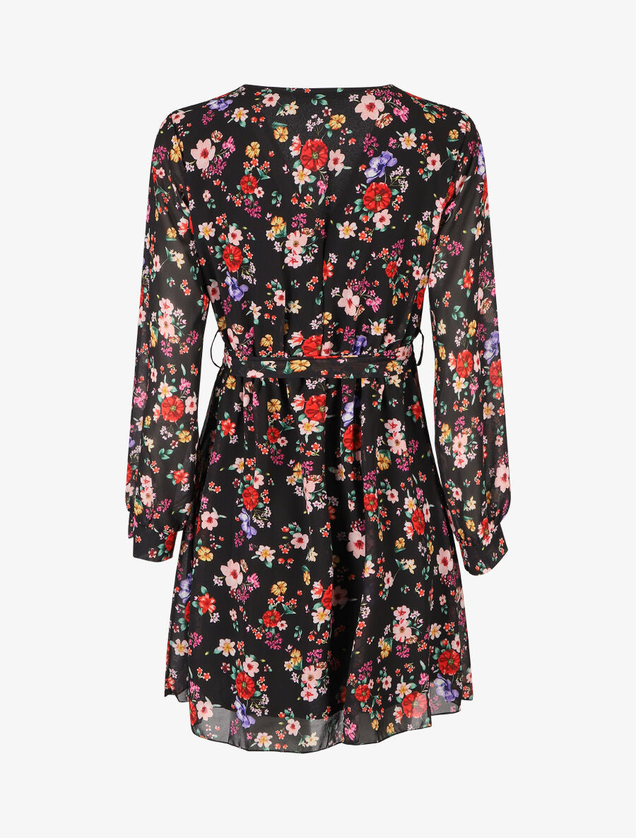 Robe cache-coeur à imprimé fleuri - Noir - 2