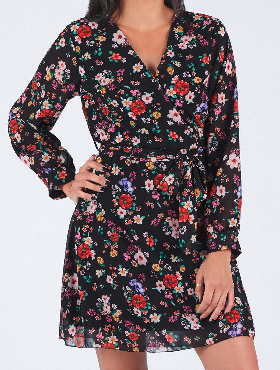 Robe cache-coeur à imprimé fleuri - Noir - 4