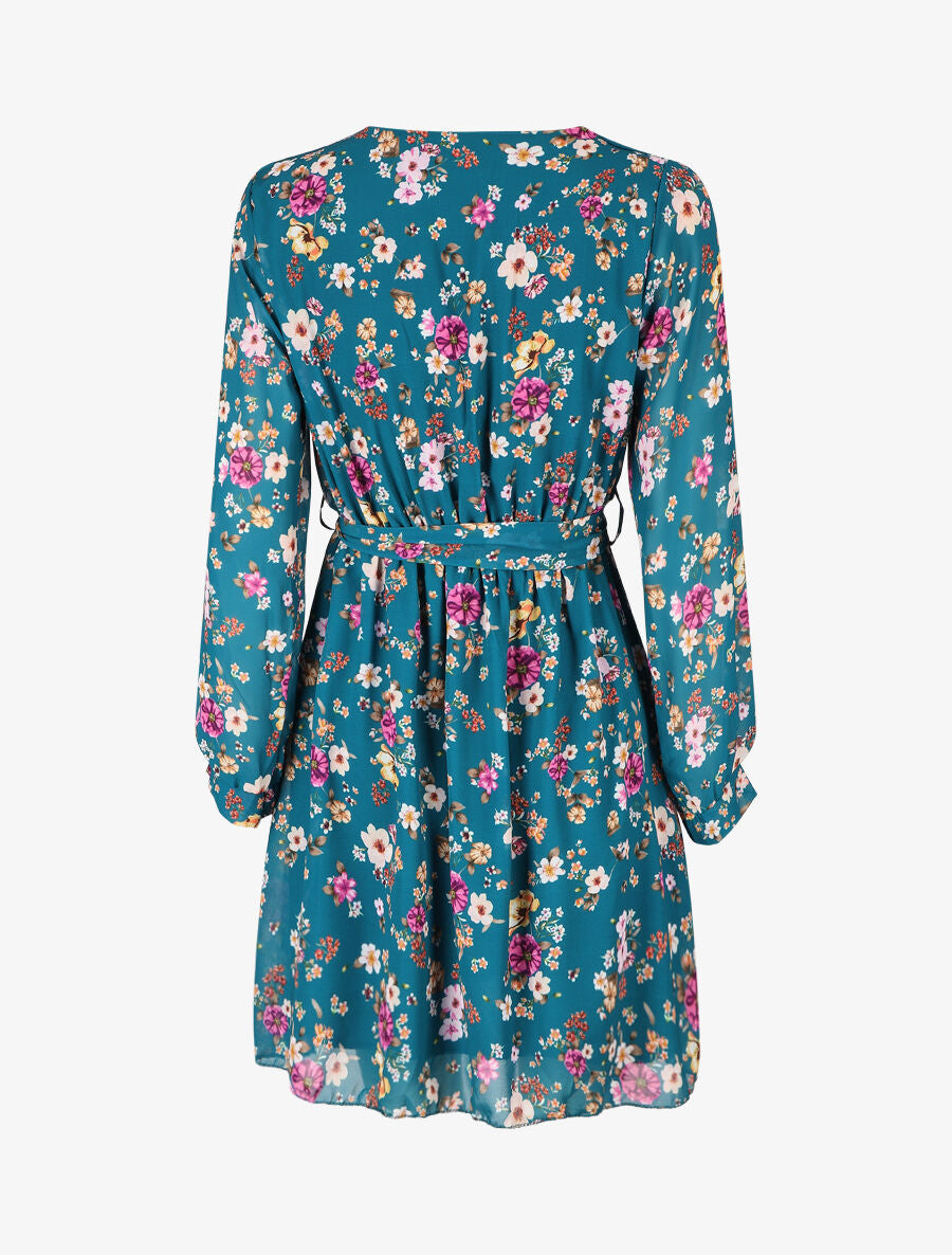 Robe cache-coeur à imprimé fleuri - Bleu canard - 2