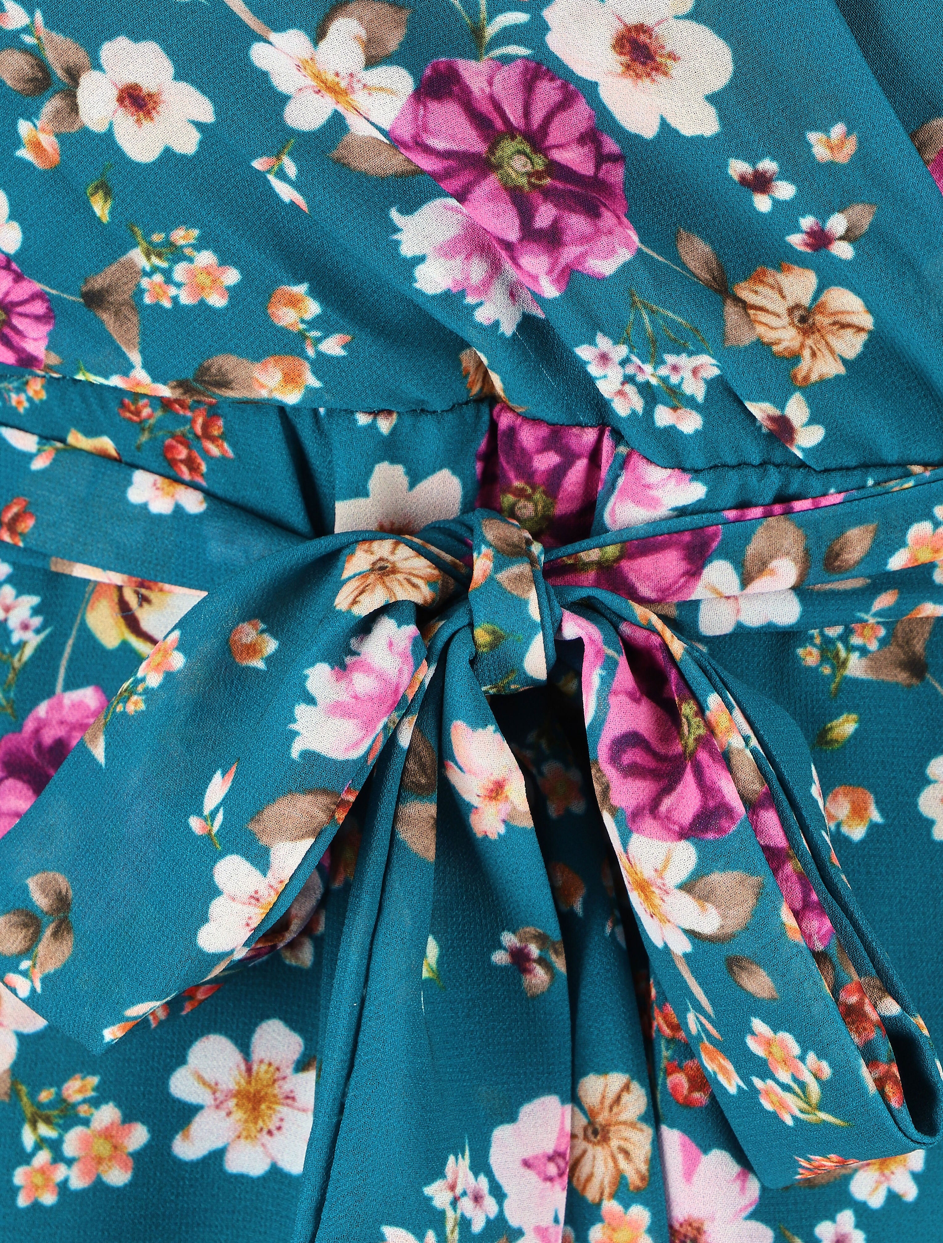 Robe cache-coeur à imprimé fleuri - Bleu canard - 3