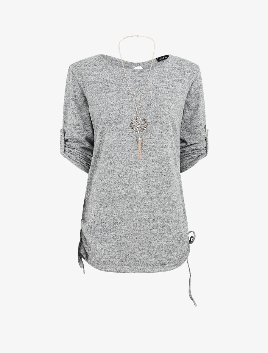 Pull ample à fronces - Gris - 1
