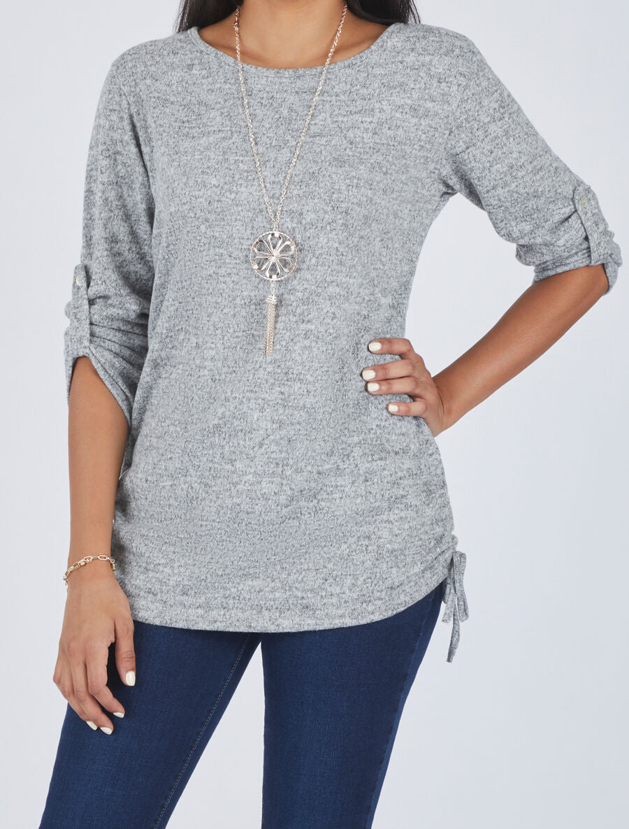 Pull ample à fronces - Gris - 4