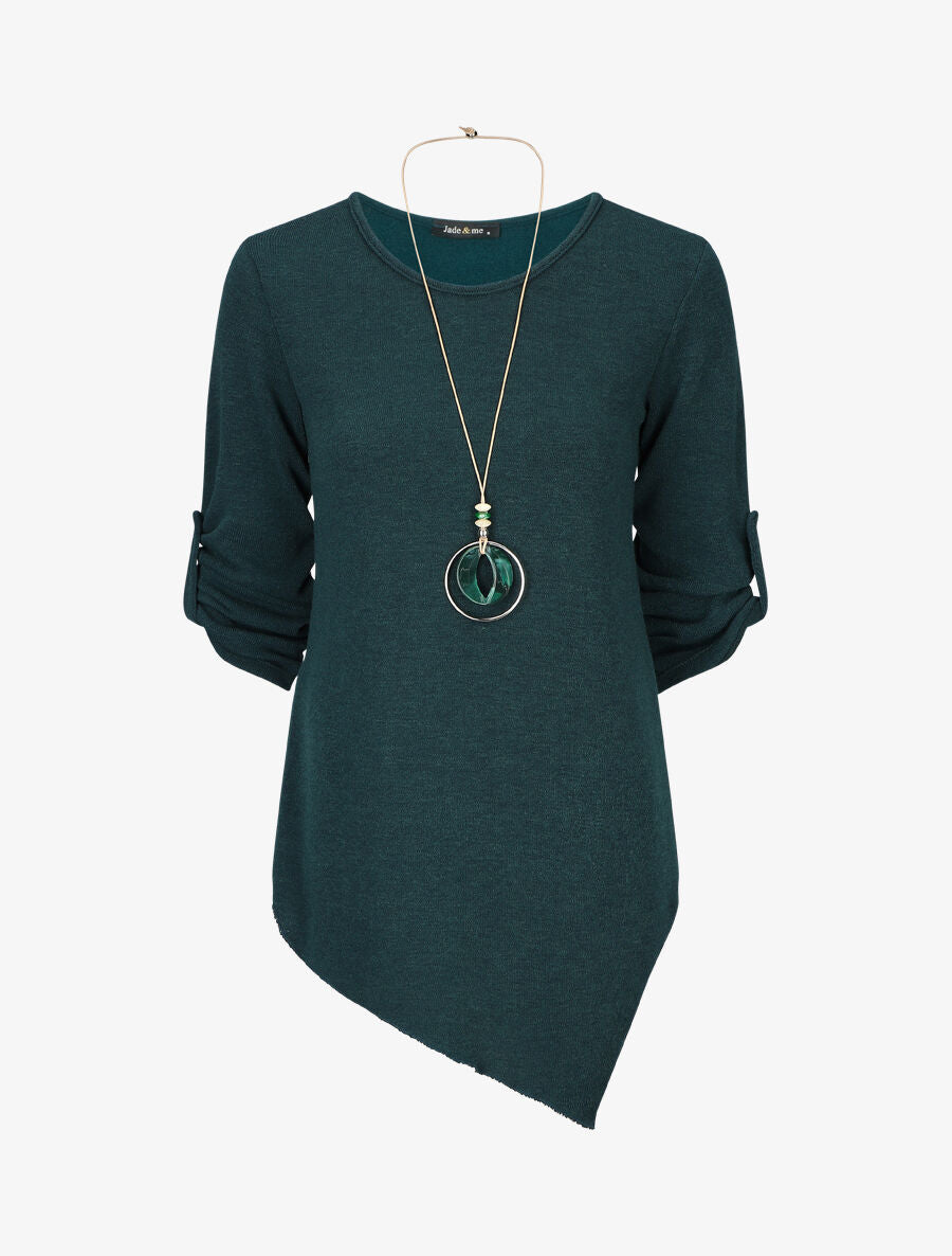 Pull asymétrique à manches rabattables - Vert sapin - 4