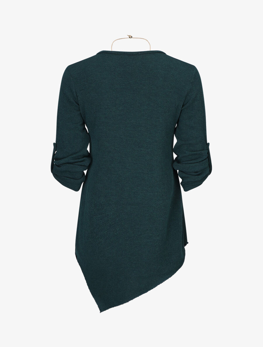Pull asymétrique à manches rabattables - Vert sapin - 2