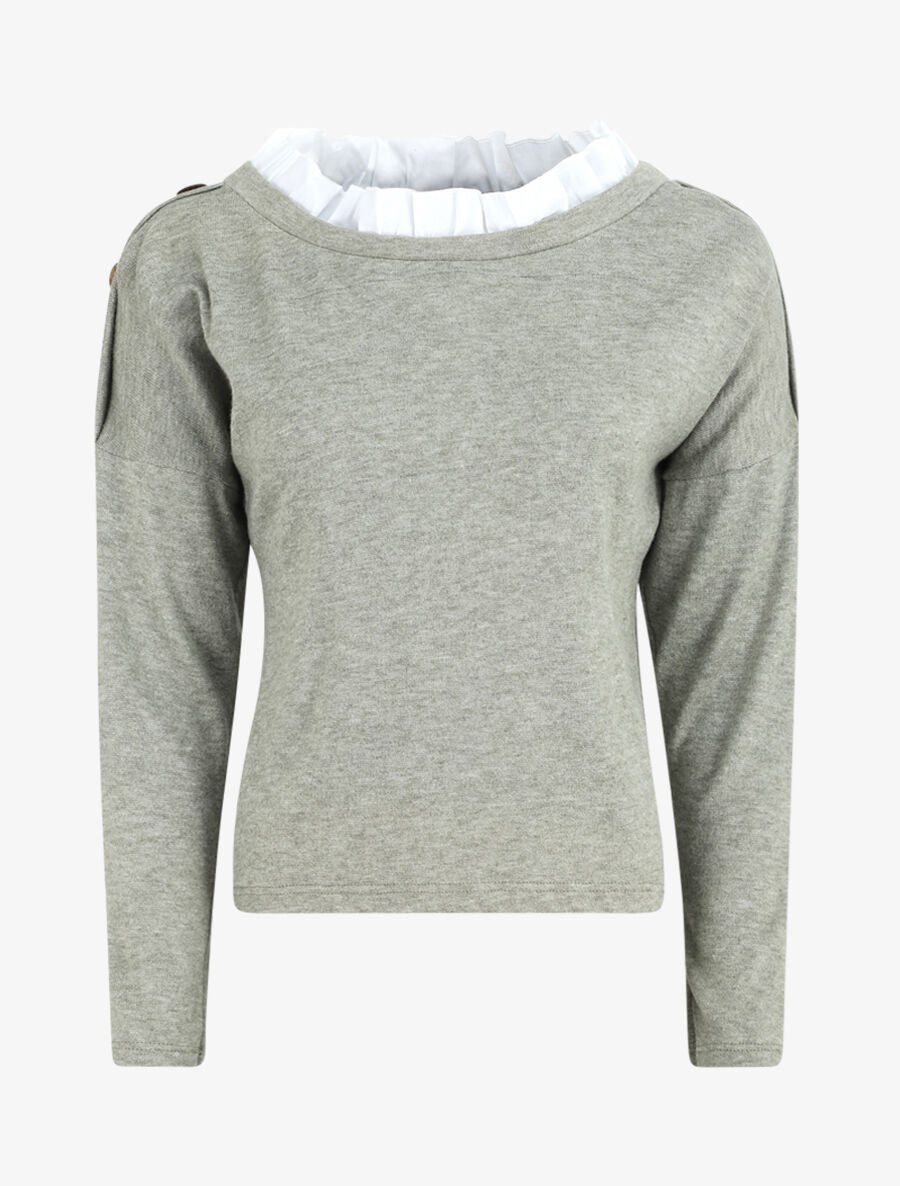 Pull droit à col volanté - Vert olive - 1