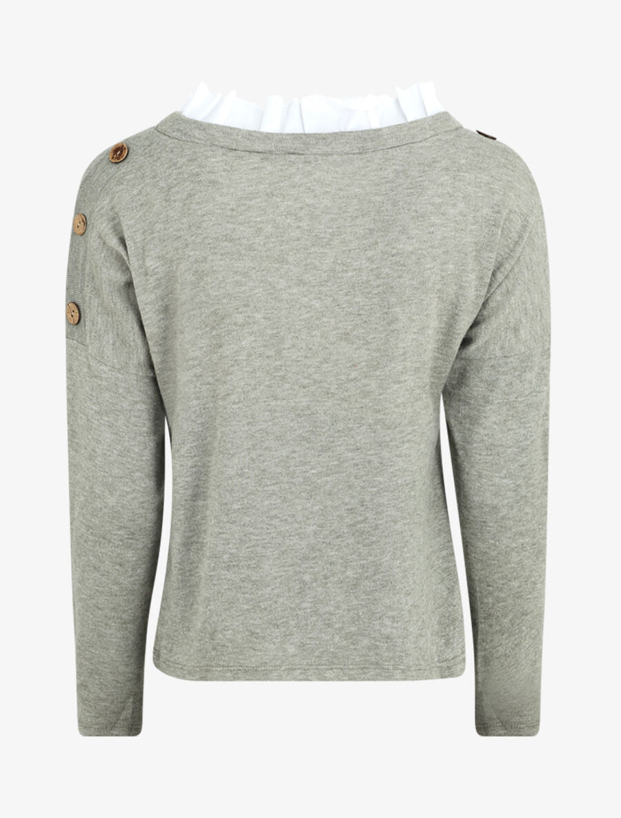 Pull droit à col volanté - Vert olive - 2