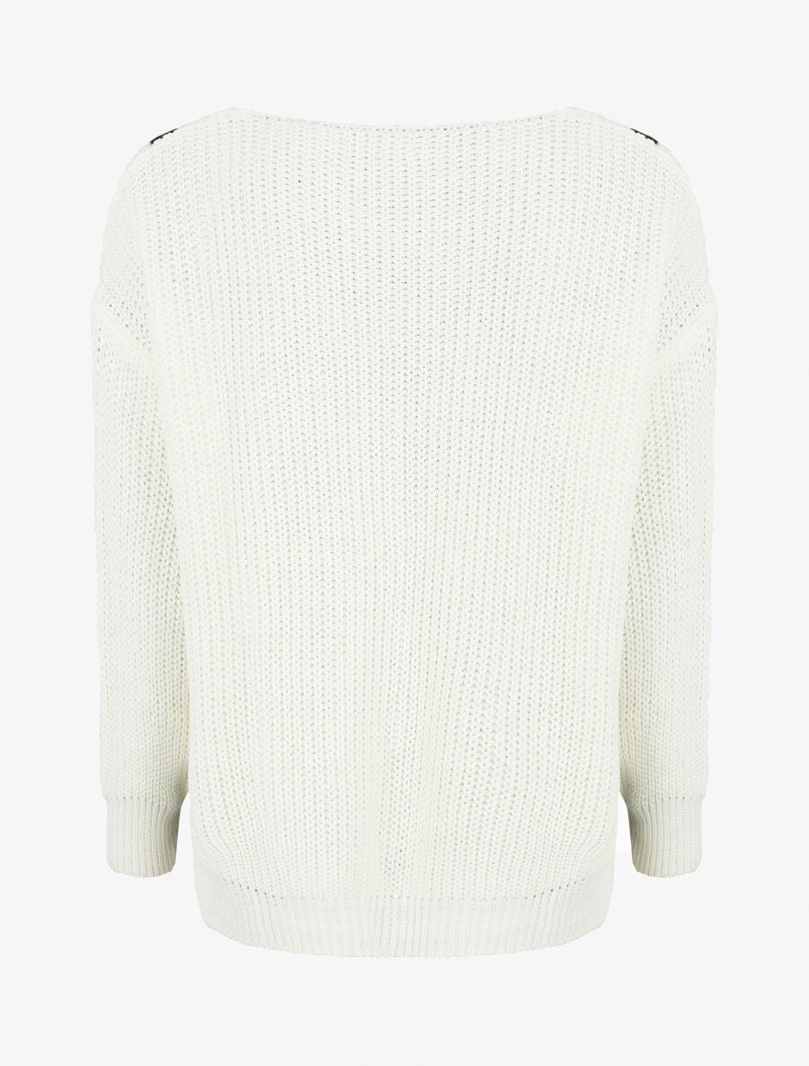 Pull en maille imprimé rayures en V - Blanc - 2