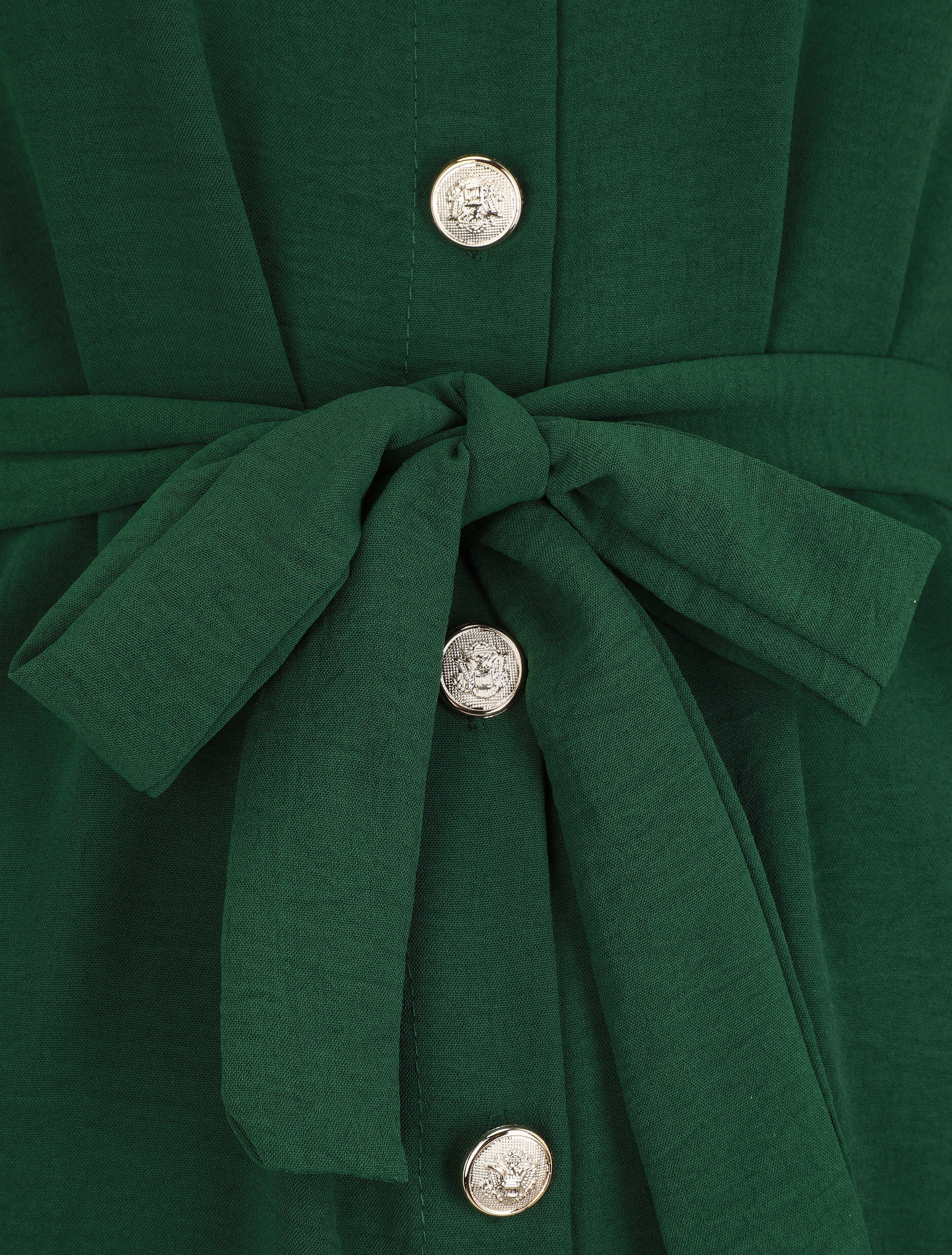 Robe chemise unie à manches longues - Vert - 3