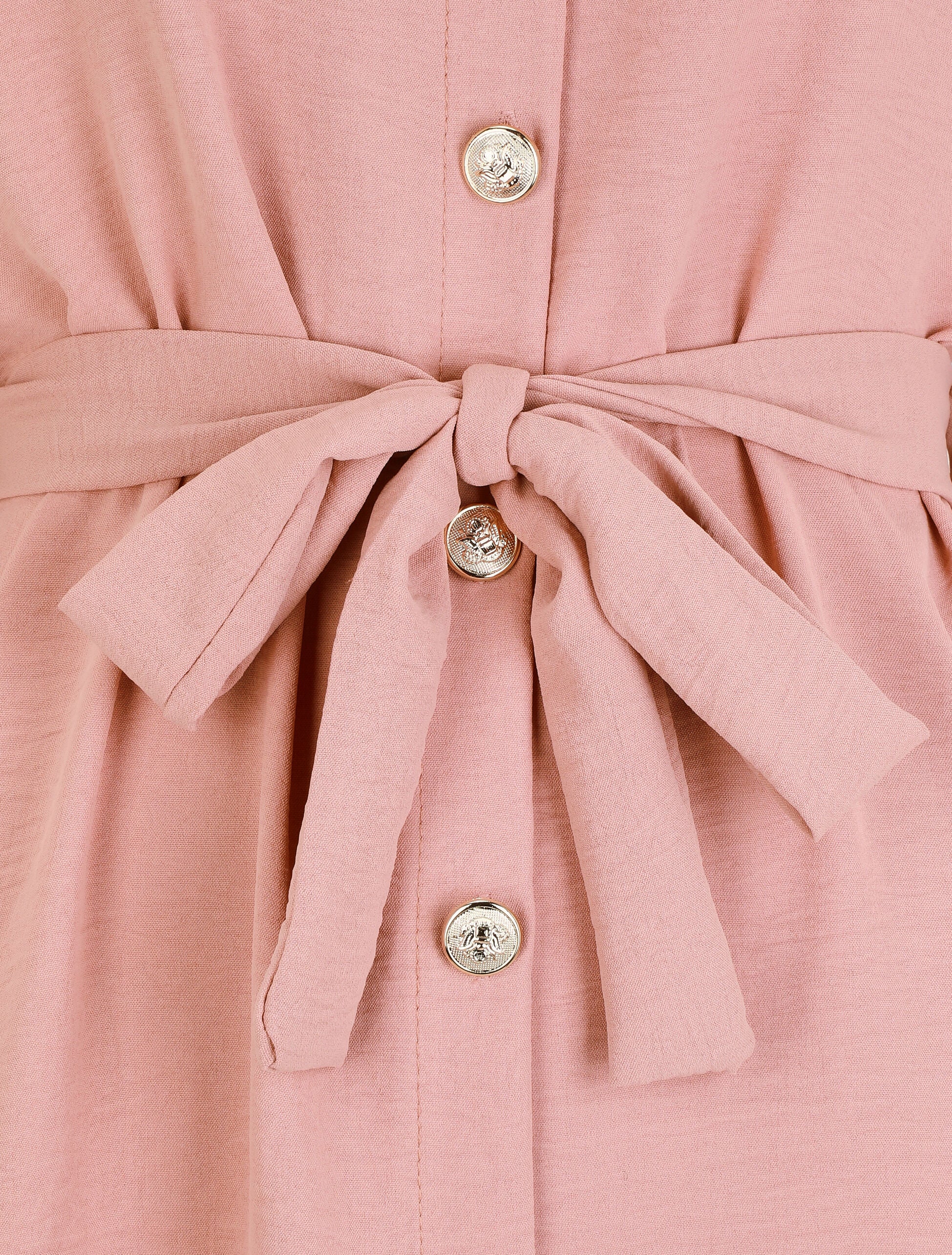 Robe chemise unie à manches longues - Rose - 3