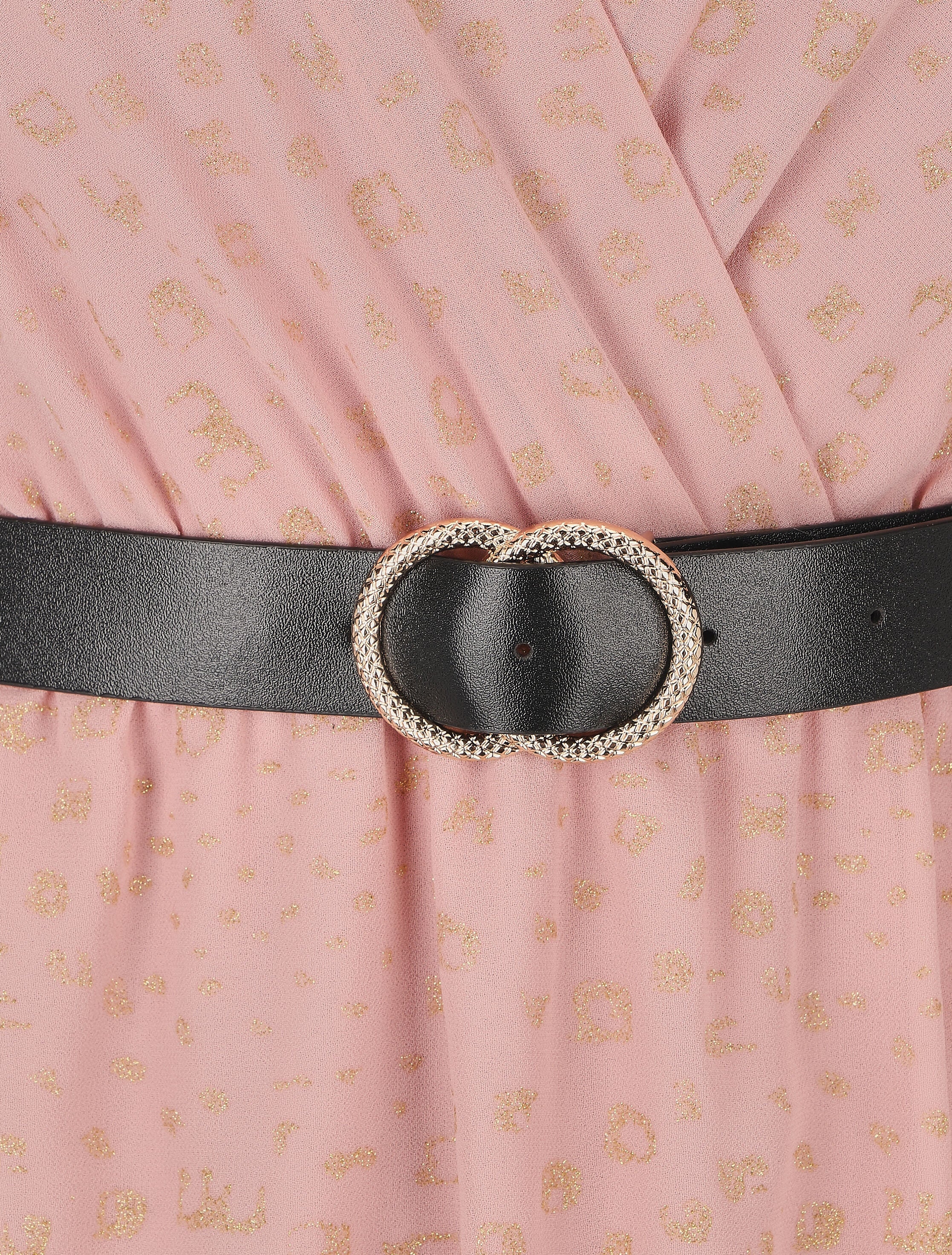 Robe mi-longue cache-coeur à imprimé graphique doré - Rose - 3
