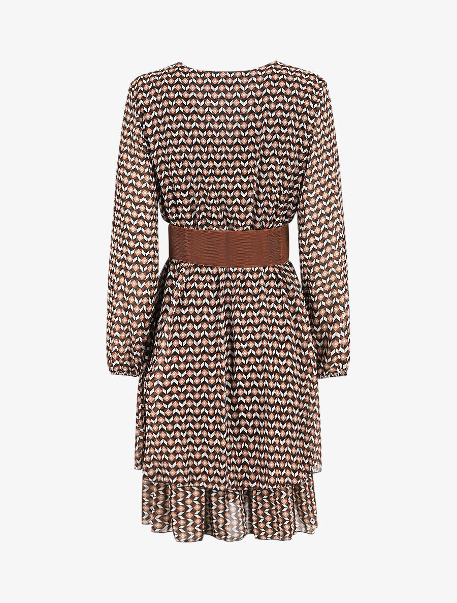 Robe col cache-coeur imprimé mosaïque - Marron - 2