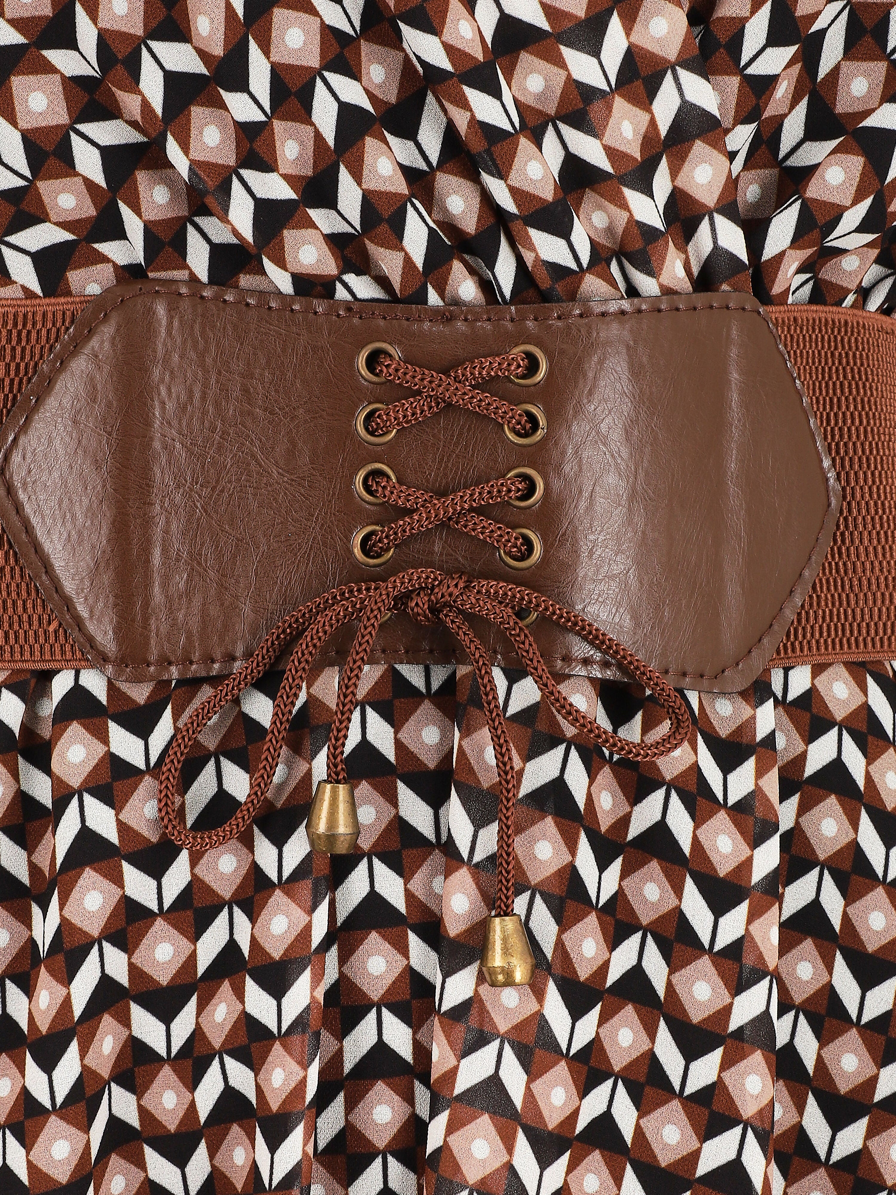 Robe col cache-coeur imprimé mosaïque - Marron - 3