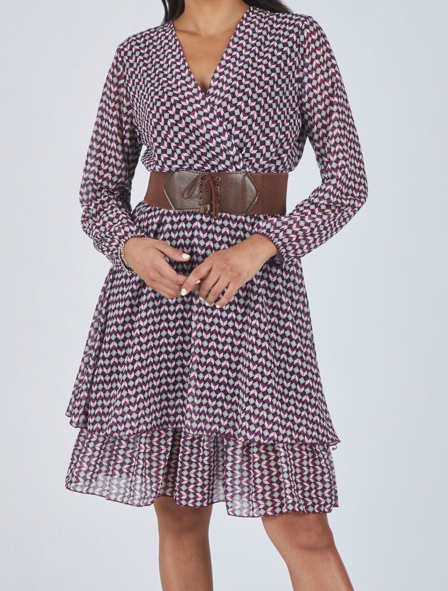 Robe col cache-coeur imprimé mosaïque - Violet - 4