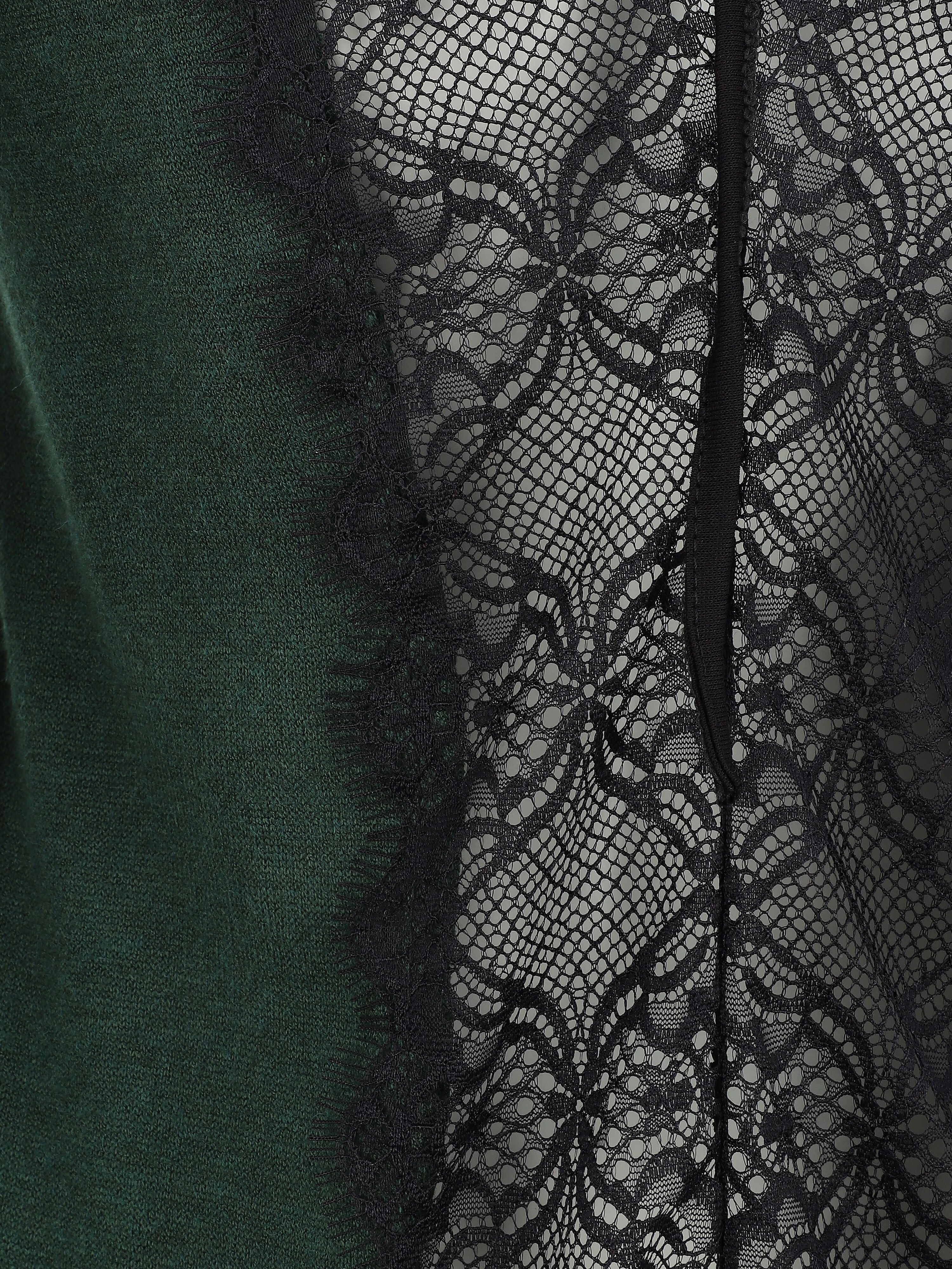 Pull droit à dos en dentelle - Vert bouteille - 3