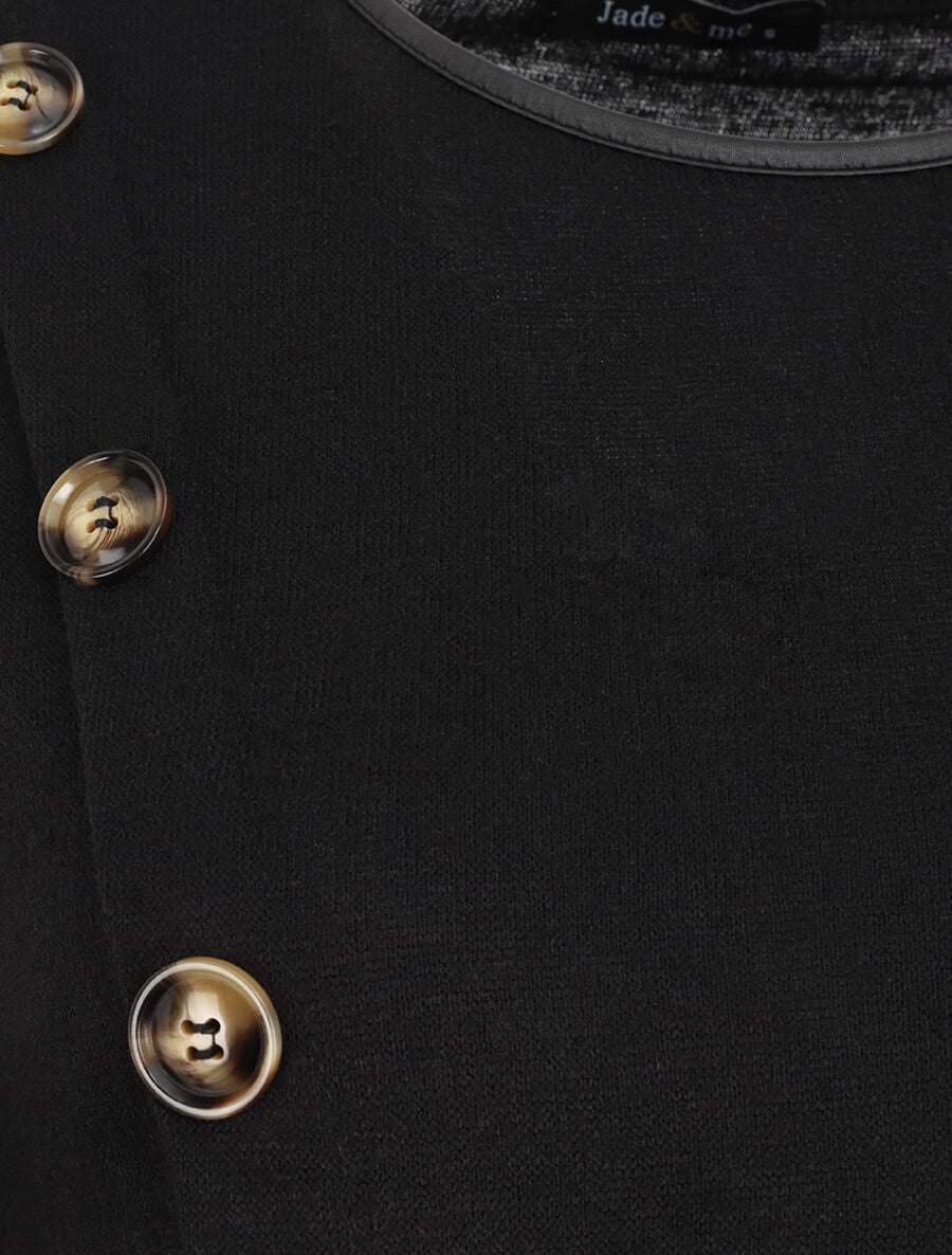 Pull fin à boutons décoratifs - Noir - 3