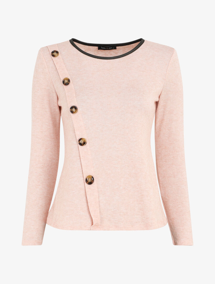 Pull fin à boutons décoratifs - Rose pâle - 4