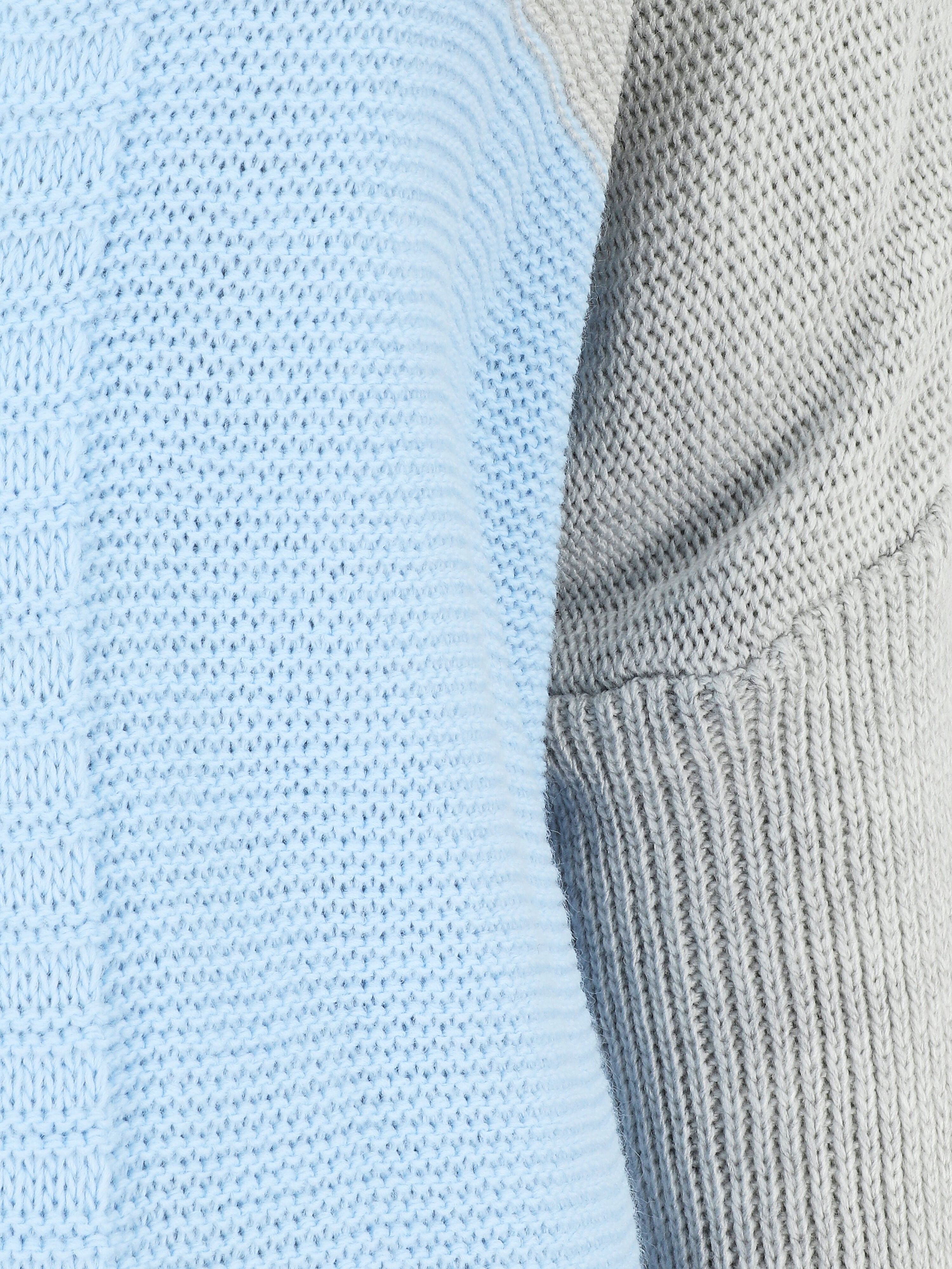 Gilet mi-long rayé à capuche - Bleu ciel/gris - 3