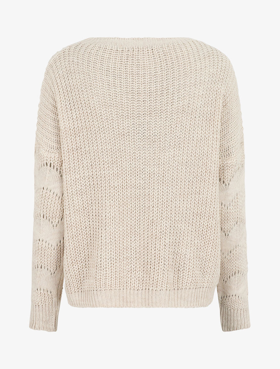 Pull droit uni en maille ajourée - Beige - 2