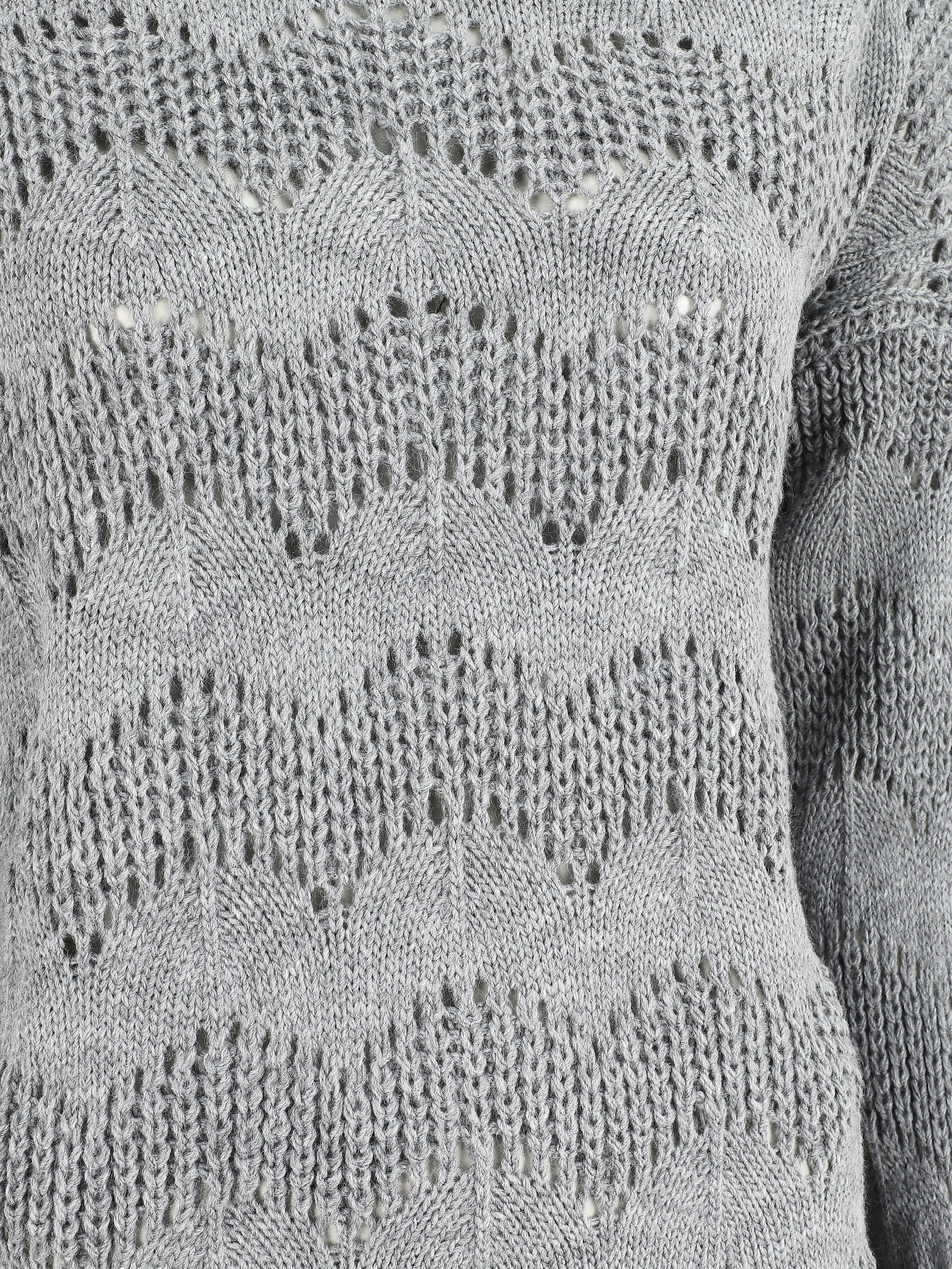 Pull droit uni en maille ajourée - Gris - 3