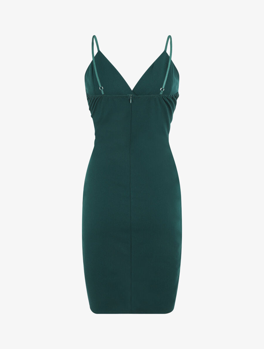Robe portefeuille courte à bretelles - Vert sapin - 3